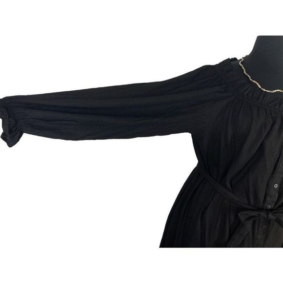 Eloquii 18/20 Black Maxi Peasant Shirt Dress Boho Drop Shoulder Puff Sleeve Goth - Picture 5 of 9